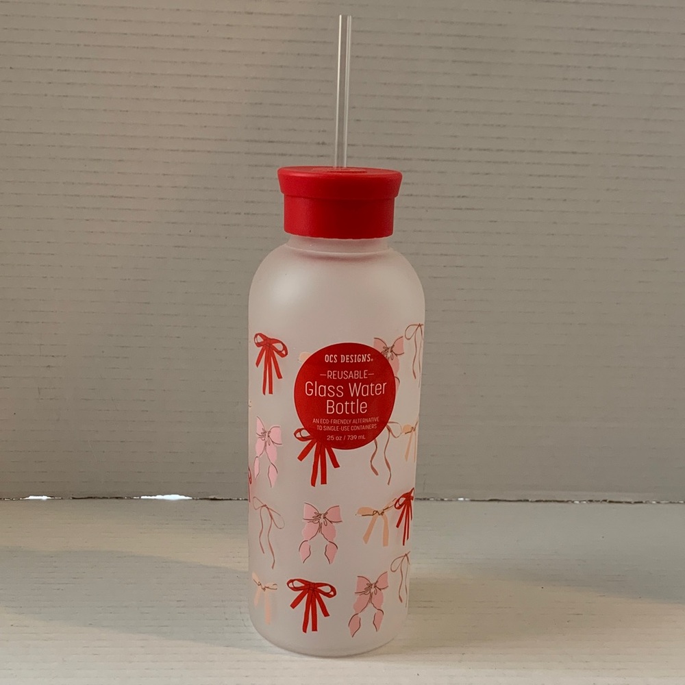 OSC DESIGNS Frosted Reusable Glass Water Bottle With Straw NEW